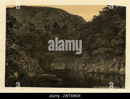 Vintage photograph of Pont Aberglaslyn, a stone arch bridge over the Afon Glaslyn, near, Beddgelert, Wales, 1880s, Victorian 19th Century Stock Photo