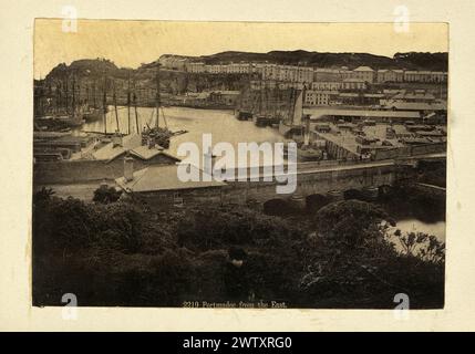 Vintage photograph of Ships of harbour, Portmadoc, Porthmadog, Gwynedd, Wales, 1880s, Victorian 19th Century Stock Photo