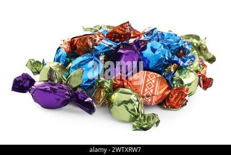 Candies in colorful wrappers isolated on white Stock Photo