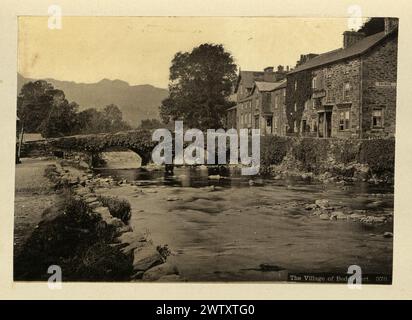 Vintage photograph of Old Bridge, Prince Llewelyn Hotel, Village of Beddgelert, Gwynedd, Wales, 1880s, Victorian 19th Century Stock Photo