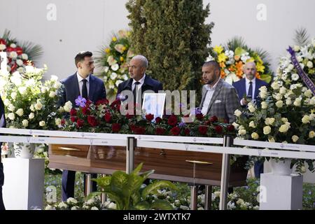 Firenze, Italia. 20th Mar, 2024. La salma di Joe Barone durante la visita dei parenti alla Camera Ardente del DG della Fiorentina presso il Viola Park Rocco Commisso a Firenze, Italia - Cronaca, Sport. 20 Marzo 2024 (foto Marco Bucco/LaPresse) The coffin of Joe Barone during the visit of relatives to the funeral chamber of Fiorentina's DG at the Viola Park Rocco Commisso in Florence, Italy - News, Sports. March 20, 2024 (photo by Marco Bucco/LaPresse) Credit: LaPresse/Alamy Live News Stock Photo