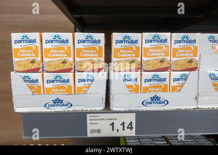 Ready made sauces in boxes on a supermarket shelf in Portugal made by Parmalat cooking sauces in different savoury sauces Stock Photo