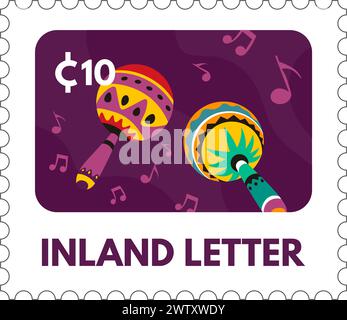 Vibrant Maracas Inland Letter Stamp Stock Vector