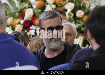 Firenze, Italia. 20th Mar, 2024. Il cantante Marco Masini omaggia la salma di Joe Barone alla Camera Ardente del DG della Fiorentina presso il Viola Park Rocco Commisso a Firenze, Italia - Cronaca, Sport. 20 Marzo 2024 (foto Marco Bucco/LaPresse) The singer Marco Masini pays tribute to the body of Joe Barone during the funeral chamber of Fiorentina's DG at the Viola Park Rocco Commisso in Florence, Italy - News, Sports. March 20, 2024 (photo by Marco Bucco/LaPresse) Credit: LaPresse/Alamy Live News Stock Photo