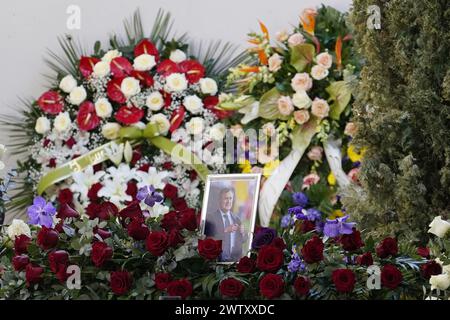 Firenze, Italia. 20th Mar, 2024. La salma di Joe Barone alla Camera Ardente del DG della Fiorentina presso il Viola Park Rocco Commisso a Firenze, Italia - Cronaca, Sport. 20 Marzo 2024 (foto Marco Bucco/LaPresse) The coffin of Joe Barone during the funeral chamber of Fiorentina's DG at the Viola Park Rocco Commisso in Florence, Italy - News, Sports. March 20, 2024 (photo by Marco Bucco/LaPresse) Credit: LaPresse/Alamy Live News Stock Photo