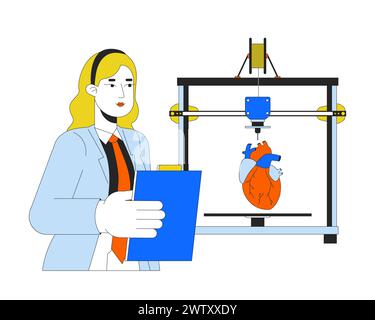 3d printing in medicine. Woman with printer prints heart internal organ ...