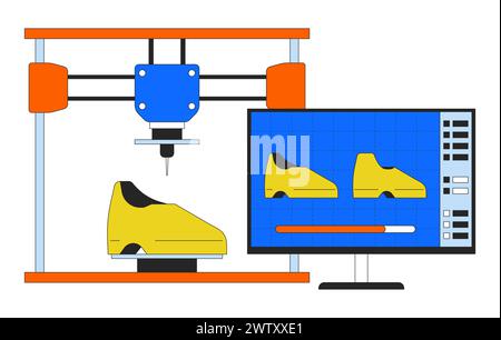 3D printing footwear line cartoon flat illustration Stock Vector
