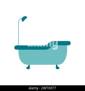 Bathroom color concept icon. Simple shower vector. A bathtub in a simple multi-colored style. Interior icon for web design. Bathroom furniture. Stock Vector