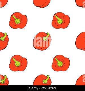 Pattern bell Peppers red hand drawn sketch on white background. Vector illustration Stock Vector