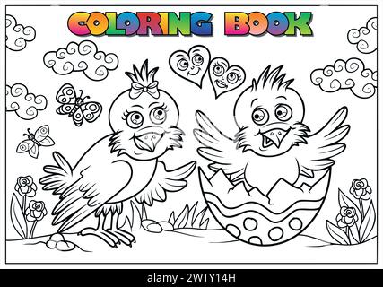 Easter coloring book for children - chicks hatching from an egg Stock Vector