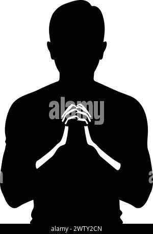 Man praying silhouette. Hands folded for prayer. Vector illustration Stock Vector