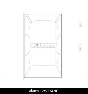 Open elevator contour interior isolated, vector Outline open elevator doors. Front view door vector illustration. Elevator Empty Open Door Stock Vector