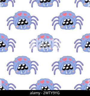 Seamless pattern, cute spider, cartoon, baby. on white background for fabric, wrapping Stock Vector