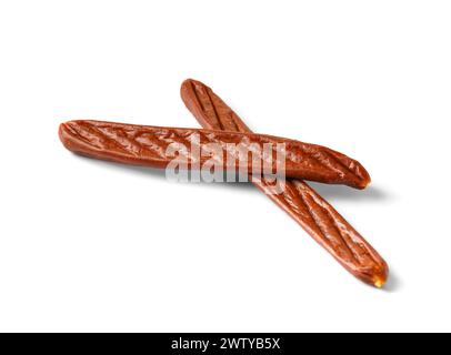 Sticks from dry fish caviar isolated on white background. Fish snacks for beer Stock Photo