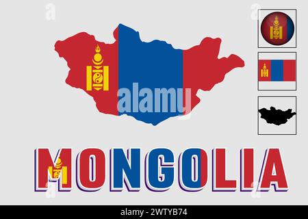 Mongolia flag and map in a vector graphic Stock Vector