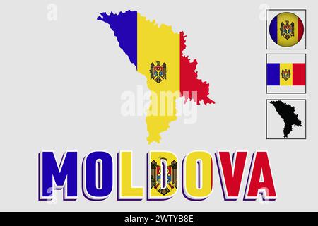 Moldova flag and map in a vector graphic Stock Vector