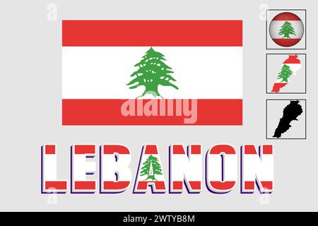 Lebanon flag and map in a vector graphic Stock Vector