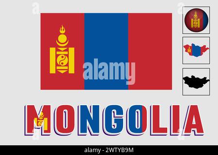 Mongolia flag and map in a vector graphic Stock Vector