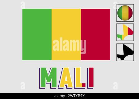 Mali flag and map in a vector graphic Stock Vector