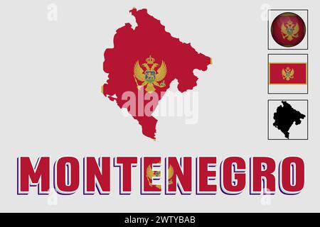 Montenegro flag and map in a vector graphic Stock Vector