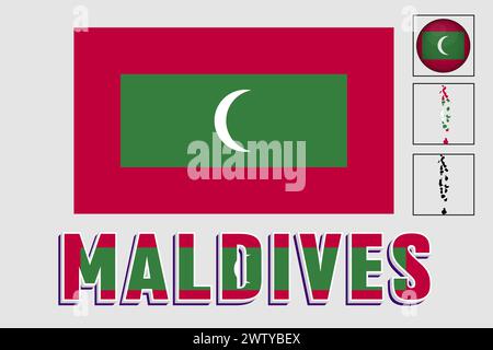 Maldives flag and map in a vector graphic Stock Vector