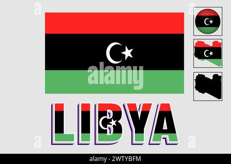 Libya flag and map in a vector graphic Stock Vector
