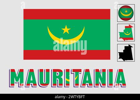 Mauritania flag and map in a vector graphic Stock Vector