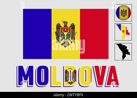 Moldova flag and map in a vector graphic Stock Vector