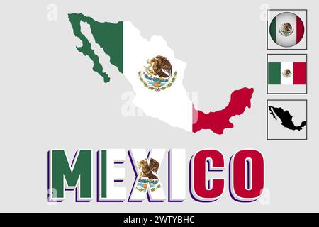 Mexico flag and map in a vector graphic Stock Vector