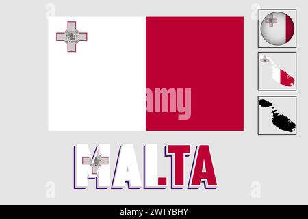 Malta flag and map in a vector graphic Stock Vector