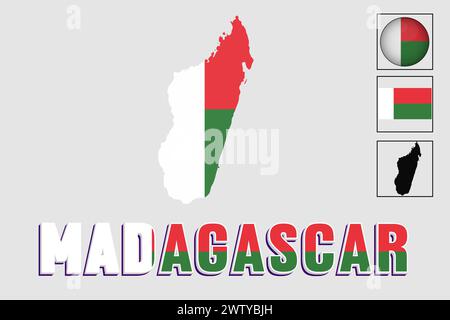 Madagascar flag and map in a vector graphic Stock Vector