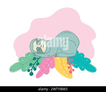 Cute sleeping sloth animal. Lazy wild animal. Vector illustration Stock Vector