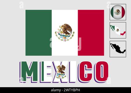 Mexico flag and map in a vector graphic Stock Vector