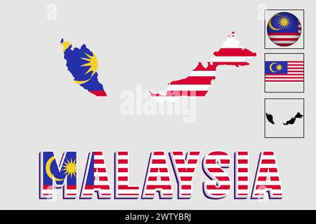 Malaysia flag and map in a vector graphic Stock Vector