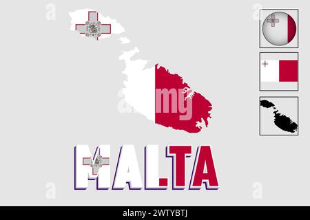 Malta flag and map in a vector graphic Stock Vector