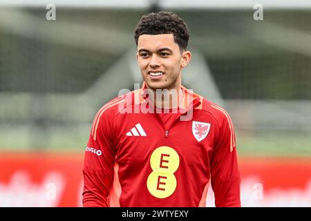Brennan Johnson of Wales during the Wales open training session at Vale Resort Training complex, Hensol, United Kingdom, 20th March 2024  (Photo by Craig Thomas/News Images) Stock Photo