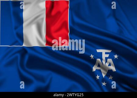 The Flag of French Southern and Antarctic Lands, and Overseas Territory of France,  with a Ripple Effect Stock Photo