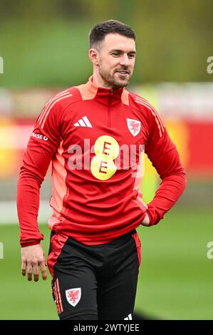 Aaron Ramsey of Wales during warms up ahead of the Wales open training session at Vale Resort Training complex, Hensol, United Kingdom. 20th Mar, 2024. (Photo by Craig Thomas/News Images) in, on 3/20/2024. (Photo by Craig Thomas/News Images/Sipa USA) Credit: Sipa USA/Alamy Live News Stock Photo