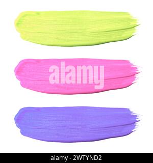 Paint strokes of different colors on white background, top view Stock Photo