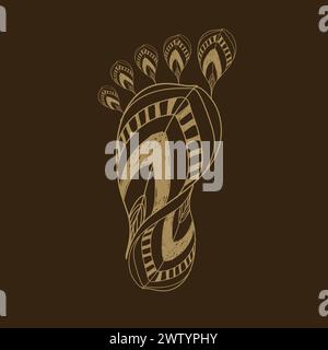 Hand Drawn Boho Leaf Foot print line drawing leaves graphic design vector poster Stock Vector