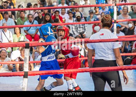 Oaxaca, Mexico - Youth boxing match in the zocalo. Stock Photo