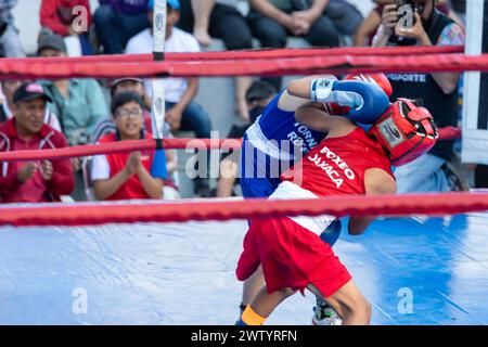 Oaxaca, Mexico - Youth boxing match in the zocalo. Stock Photo