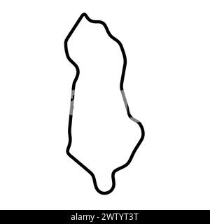 Albania country simplified map. Thick black outline contour. Simple vector icon Stock Vector