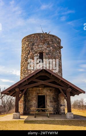 Stone observation tower built by the CCC in Pilot Knob State Park, Iowa, USA Stock Photo