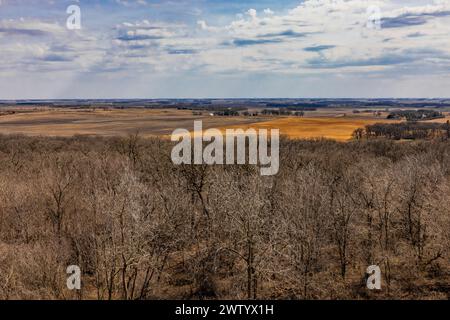 View from stone observation tower built by the CCC in Pilot Knob State Park, Iowa, USA Stock Photo