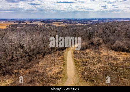 View from stone observation tower built by the CCC in Pilot Knob State Park, Iowa, USA Stock Photo