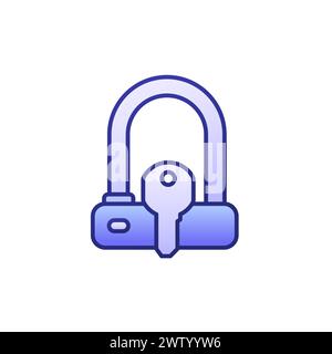 Bicycle U-Lock and a key icon with outline Stock Vector
