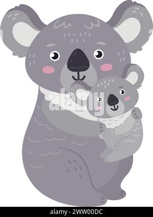 Mom koala hugging baby. Cute parent character Stock Vector