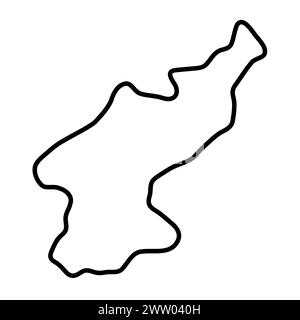 North Korea country simplified map. Thick black outline contour. Simple vector icon Stock Vector