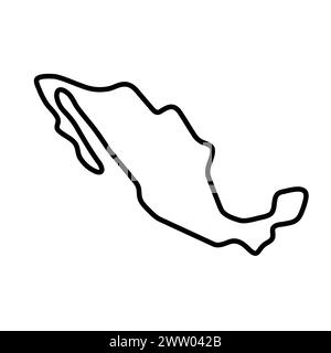 Mexico country simplified map. Thick black outline contour. Simple vector icon Stock Vector